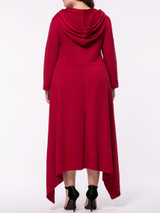 Hooded Asymmetric Hem Plain Plus Size Maxi Dress