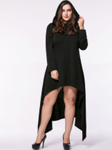 Hooded Asymmetric Hem Plain Plus Size Maxi Dress