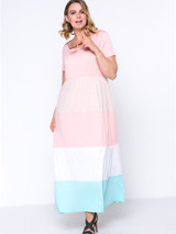 Casual Color Block Striped Round Neck Casual Plus Size Maxi Dress
