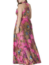 Casual Deep V-Neck Feather Printed Racerback Plus Size Maxi Dress