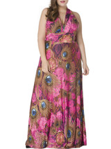 Casual Deep V-Neck Feather Printed Racerback Plus Size Maxi Dress