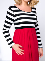 Casual Round Neck Color Block Striped Plus Size Maxi Dress