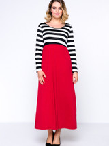 Casual Round Neck Color Block Striped Plus Size Maxi Dress