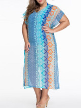 Casual Loose V-Neck Printed Plus Size Maxi Dress