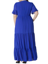 Casual V-Neck Solid Chiffon Plus Size Maxi Dress With Ruffled Hem