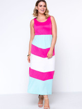 Casual Round Neck Color Block Striped Brilliant Plus Size Maxi Dress
