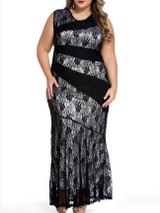 Casual Exquisite Mermaid Lace Round Neck Plus Size Maxi Dress