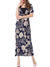 Casual Extraordinary Deep V-Neck Shell Print Plus Size Maxi Dress