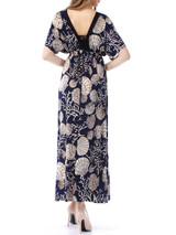 Casual Extraordinary Deep V-Neck Shell Print Plus Size Maxi Dress