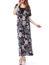 Casual Extraordinary Deep V-Neck Shell Print Plus Size Maxi Dress