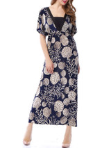 Casual Extraordinary Deep V-Neck Shell Print Plus Size Maxi Dress