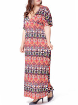 Casual Tribal Printed Deep V-Neck Plus Size Maxi Dress
