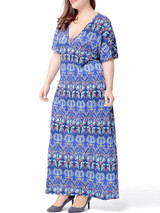 Casual Tribal Printed Deep V-Neck Plus Size Maxi Dress