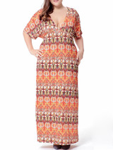 Casual Tribal Printed Deep V-Neck Plus Size Maxi Dress