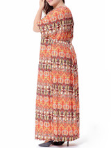 Casual Tribal Printed Deep V-Neck Plus Size Maxi Dress