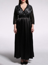 Casual Patchwork Hollow Out Deep V-Neck Plus Size Maxi Dress