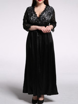 Casual Patchwork Hollow Out Deep V-Neck Plus Size Maxi Dress