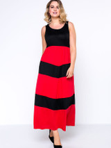 Casual Round Neck Color Block Striped Delightful Plus Size Maxi Dress