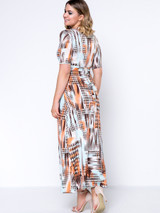 Casual Houndstooth Printed Deep V-Neck Plus Size Maxi Dress