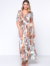 Casual Houndstooth Printed Deep V-Neck Plus Size Maxi Dress