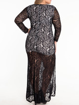V-Neck Decorative Lace High Slit Fishtail Hem Lace Polyester Plus Size Midi & Maxi Dress