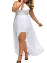 Casual Crew Neck High-Low Hem Backless Keyhole Plain Plus Size Maxi Dress