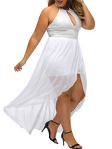 Casual Crew Neck High-Low Hem Backless Keyhole Plain Plus Size Maxi Dress