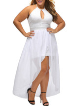 Casual Crew Neck High-Low Hem Backless Keyhole Plain Plus Size Maxi Dress