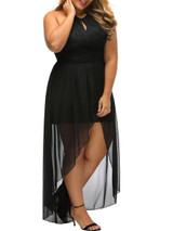 Casual Crew Neck High-Low Hem Backless Keyhole Plain Plus Size Maxi Dress