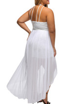 Casual Crew Neck High-Low Hem Backless Keyhole Plain Plus Size Maxi Dress