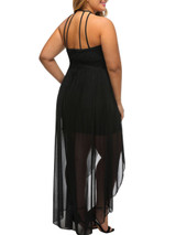 Casual Crew Neck High-Low Hem Backless Keyhole Plain Plus Size Maxi Dress