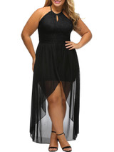 Casual Crew Neck High-Low Hem Backless Keyhole Plain Plus Size Maxi Dress