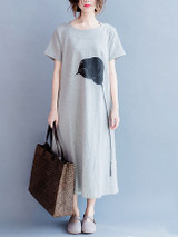 Casual Loose Round Neck Slit Pocket Printed Maxi Dress Casual Loose Round Neck Slit Pocket Printed Maxi Dress