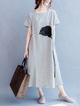 Casual Loose Round Neck Slit Pocket Printed Maxi Dress Casual Loose Round Neck Slit Pocket Printed Maxi Dress