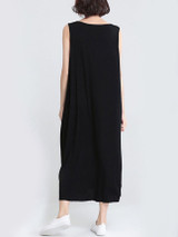 Casual Round Neck Plain Chiffon Maxi Dress In Black