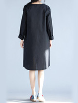 Casual Round Neck Decorative Button Cotton/Linen Maxi Dress