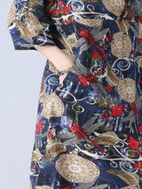 Casual Printed Round Neck Slit Pocket Cotton/Linen Maxi Dress