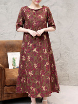 Casual Round Neck Printed Half Sleeve Maxi Dress