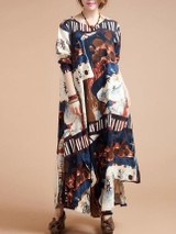 Casual Oversized Round Neck Abstract Print Maxi Dress