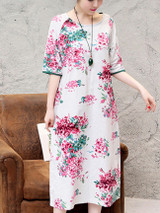 Casual Round Neck Printed Maxi Dress With Half Sleeve