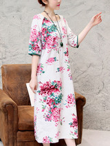 Casual Round Neck Printed Maxi Dress With Half Sleeve