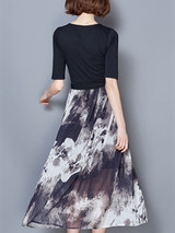 Casual Round Neck Abstract Print Flowy Chiffon Maxi Dress With Half Sleeve