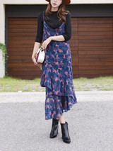 Casual Spaghetti Strap Tiered Printed Chiffon Maxi Dress