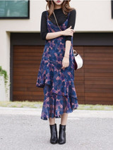 Casual Spaghetti Strap Tiered Printed Chiffon Maxi Dress