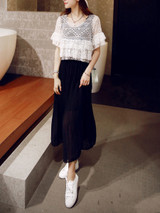 Casual Lace Tiered Hollow Out Top And Round Neck Maxi Dress