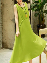 Casual Loose Swing Round Neck Plain Sleeveless Maxi Dress