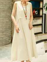 Casual Loose Swing Round Neck Plain Sleeveless Maxi Dress
