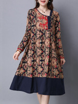 Casual Loose Asymmetric Neck Ethnic Style Printed Maxi Dress