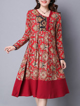 Casual Loose Asymmetric Neck Ethnic Style Printed Maxi Dress