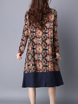 Casual Loose Asymmetric Neck Ethnic Style Printed Maxi Dress